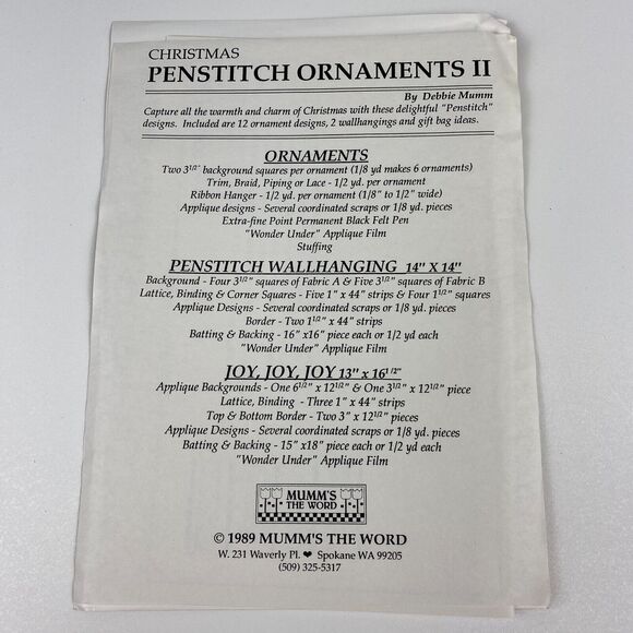 Mumm's the Word Christmas Penstitch Ornaments II 12 Designs 1989 Sewing Patterns - Picture 6 of 6